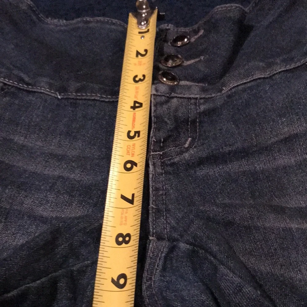 KD Surf Y2K Stretch Dark Wash Blue Denim Shorts With Black Crystal Cut Buttons